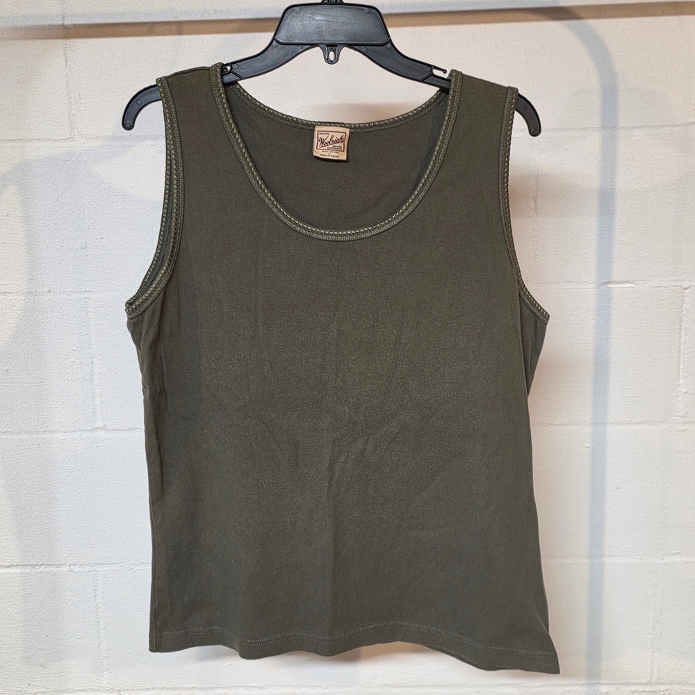 Woolrich Olive Green 100% Cotton Scoop Neck Tank Top with Scalloped Trim L